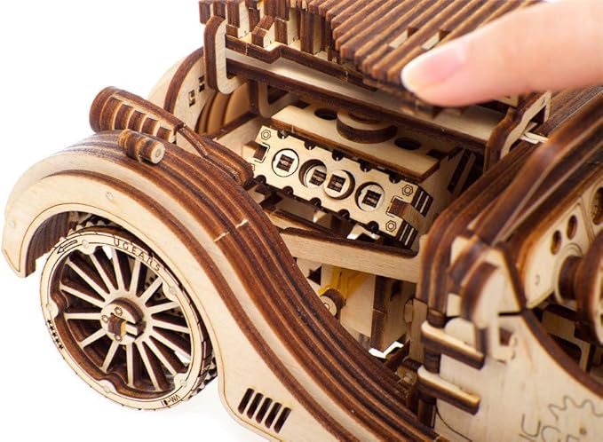 UGEARS VM-01 Roadster Vehicle – 3D Wooden car DYI – Fun Projects for Adults– 3D Mechanical Working Model Idea – Plywood Material with Transmission Integrated – Great Gift for Car Lovers