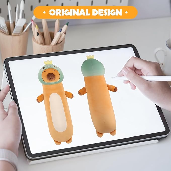 36 inch Extra Capybara Plush Long Pillow Toy Soft Stuffed Animal with Cute Dinosaur, Large Cuddle Sleeping Body Capybara Brown Big Plushies Gifts for Kids Boys Girls, Birthday, Halloween, Christmas