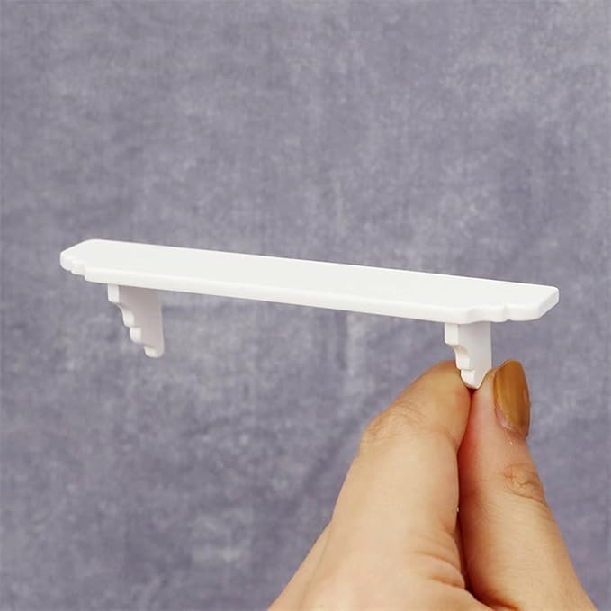 White Dollhouse Wall Shelf, 1:12 Scale Miniature Dollhouse Accessories, Doll House Storage Wall Shelf for Kitchen Scene Wall Decor Miniature Bedroom Mini Furniture Accessory