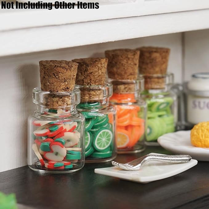 Odoria 1/12 Miniature Glass Food Jars with Fruit Slices 4Pcs Mini Jar Miniatures Dollhouse Decoration Accessories Doll House Accessory