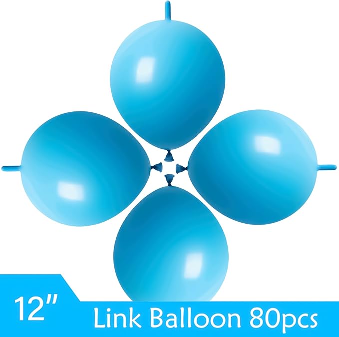 ADIDO EVA Link Balloons Light Blue 12 Inch Latex Quick Linkale Balloon 80 Pcs for Birthday, Halloween, Christmas, Party Festival Decorations