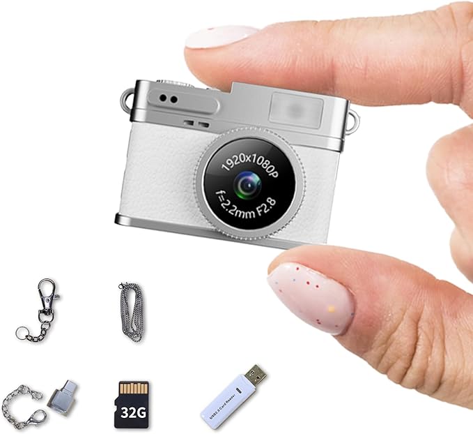 LKT 1080P Mini Keychain Camera with 32GB Card & OTG Adapter, Portable Pocket Digital Camera with Retro Filters & Screen, Tiny HD Camcorder for Phone Transfer, Travel, Kids, and Gifts