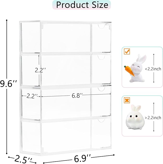 Clear Display Case 4 Layer Mini Action Storage Box Cabinet Organizer for Mini Toys(Mini Toys are Not Included)
