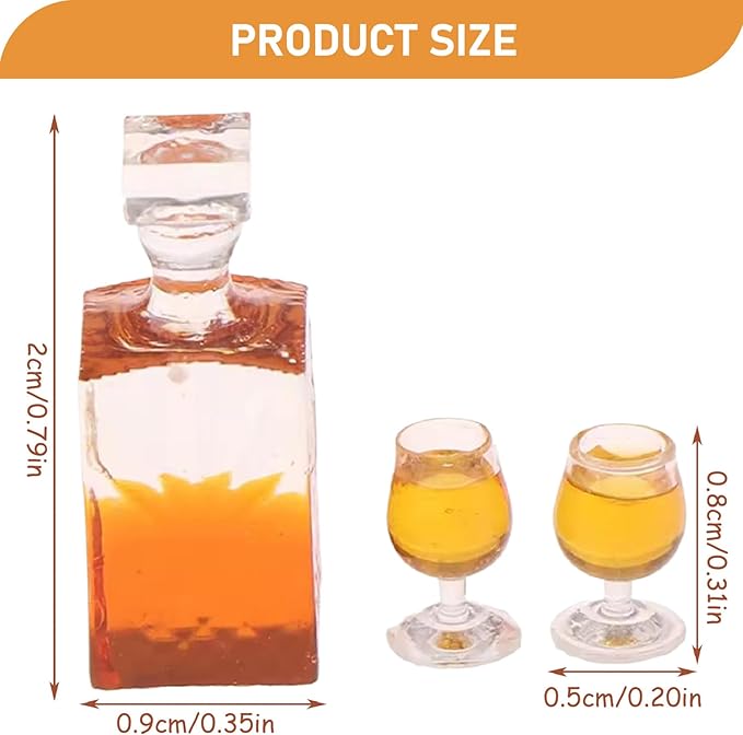 Nicedeal Miniature Bottles, Realistic Dollhouse Whiskey Bottle, Mini Alcohol Bottles, Resin Mini Wine Bottles with 2 Cups Decorative 1 12 Scale Dollhouse Accessories