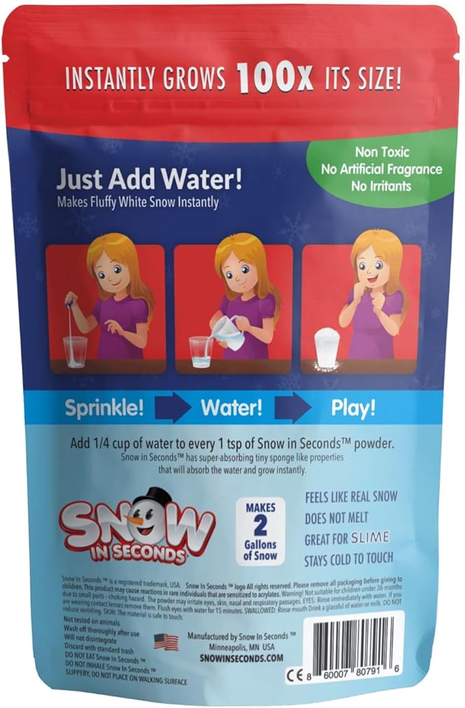 Snow in Seconds Large Instant Snow Artificial Snow - As Seen on Shark Tank - Make Cloud Slime