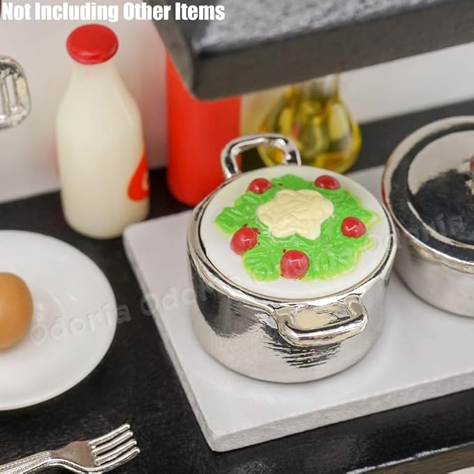 Odoria 1/12 Miniature Pots and Pans Dollhouse Cookware Accessories, Silver