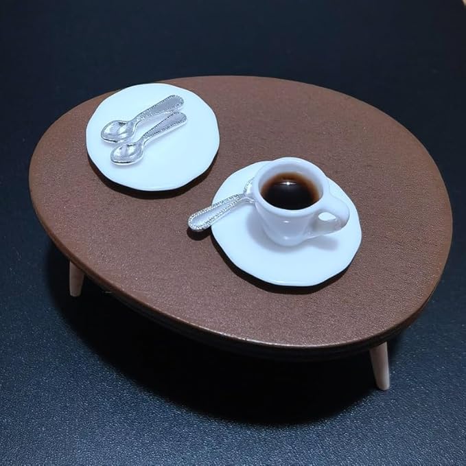 1:12 Scale Miniature Coffee Cup with Spoon – Dollhouse Scene Accessory for DIY Summer Table Setting, Desktop Display, Realistic Resin Mug Prop for Relaxation-Themed Mini Décor