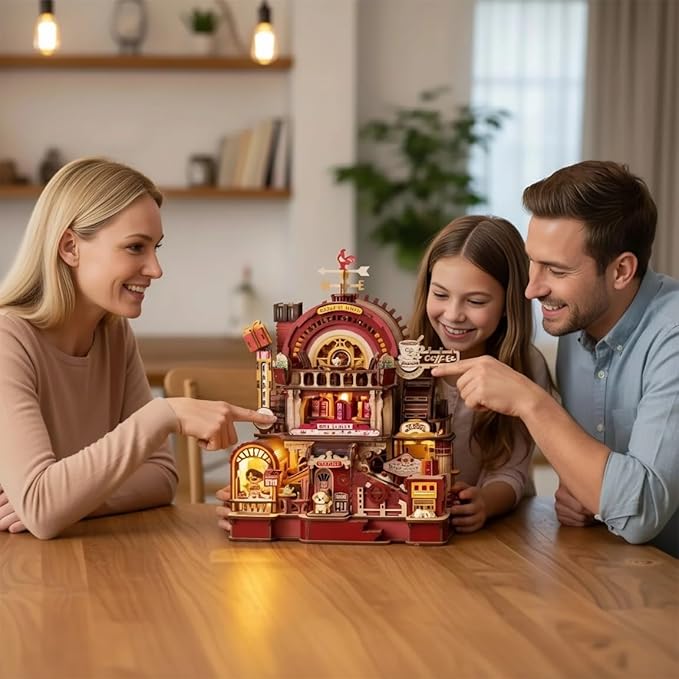DIY Miniature House Kit - 3D Wooden Puzzle Miniature Kit with LED Light & Movable Dessert Workshop, Book Nook Tiny Model Mini House Building Kit for Adults, Teens, Adults Craft Kits