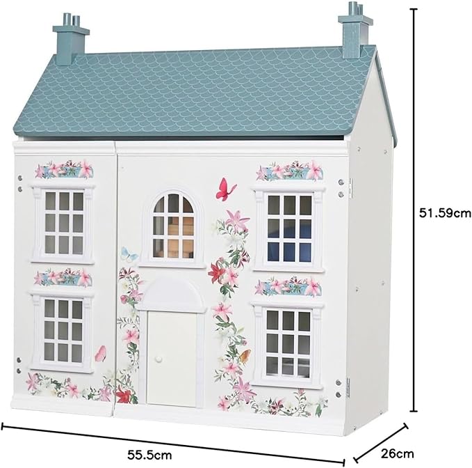 Doll House, 3-Story Wooden Cottage Dollhouse Playset w/Double-Sided Roofs, Accessories & Furniture, Pretend Play Toddler Big Doll House, Gift for Kids Aged 3+ (White)