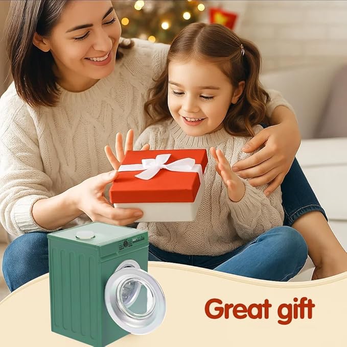 Mini Washing Machine Model - Real Rotating Drum Design, 1:12 Dollhouse Miniature Washing Machine Furniture Appliance Model Dollhouse Decoration Accessories (Green)