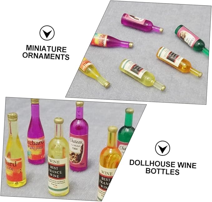 QUMIIRITY 18pcs Miniature Dollhouse Wine Bottles Mixed Styles Ornaments for Home Decoration Accessories for Dollhouse Enthusiasts and Collectors