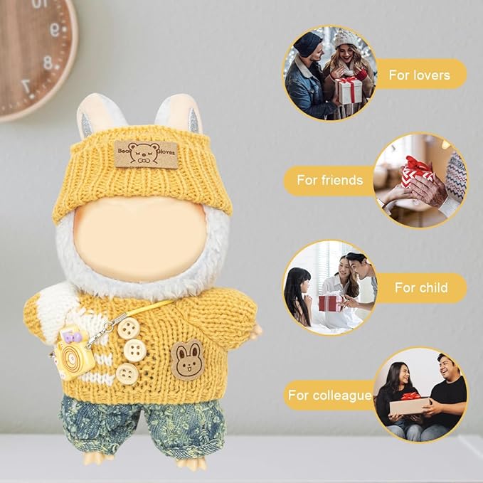 Clothes for Lububu 17cm Dolls(NO Doll) for Lububu Doll Outfits with Accessories Suit for Lububu Cute Stylish Dress Up Set Yellow