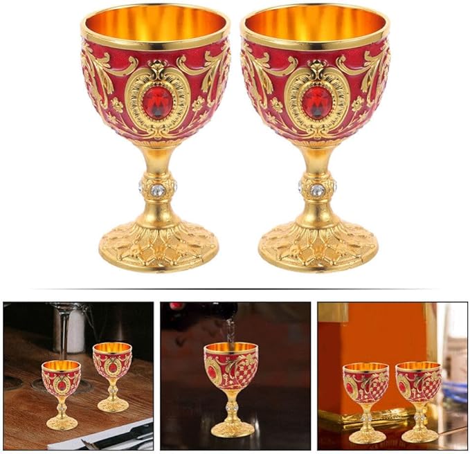 Zerodeko 2Pcs Metal Wine Cups 1Oz Small Goblets European Style Mini Chalices for Whiskey Cocktail Home Bar Entertaining