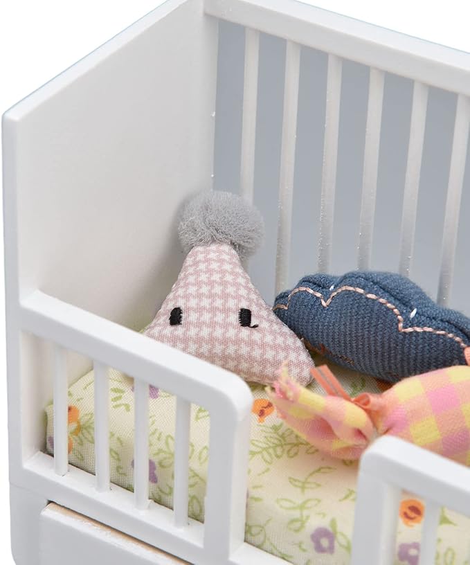 1/12 Miniature Wooden Crib & Cradle Bed - Baby Doll Nursery Furniture Accessories - DIY Miniature Dollhouse Bed