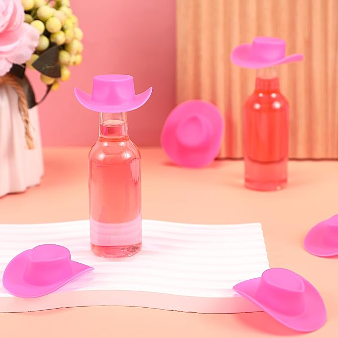 Baderke 30 Packs 1. 7 oz Mini Liquor Bottles with Caps and Mini Cowboy Hats Plastic Shot Bottles with Cap and Cowgirl Hat for Birthday Wedding West Cowboy Bachelorette Party