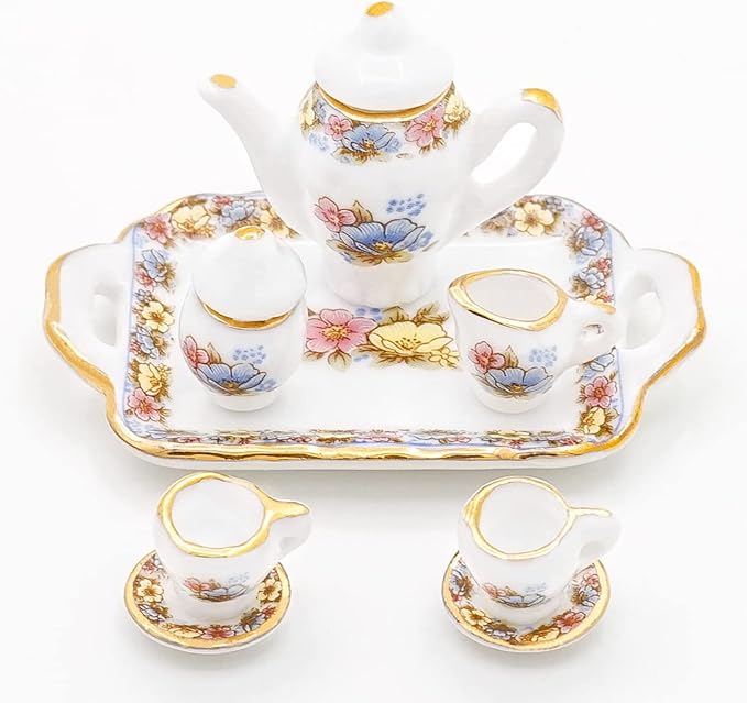 Odoria 1/12 Miniature Porcelain Tea Set 8Pcs Dollhouse Decoration Accessories