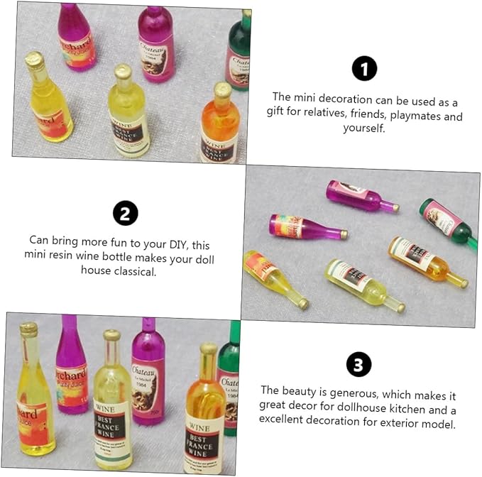 Abaodam 18Pcs Mini Resin Dollhouse Wine Bottles Ornaments Mixed Style Decorative Bottles Miniatures for Dollhouse Kitchen and Home Decor