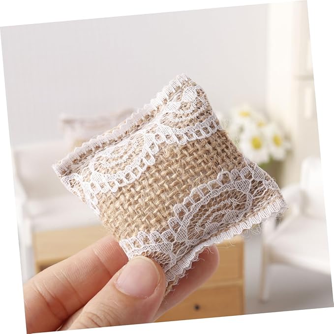 Yardwe 4Pcs Adorable Miniature Dollhouse Pillows with Flower Printing Lace Pillow Model for Vintage Dollhouse Accessories and Home Decor for Mini House Ornaments and Photo