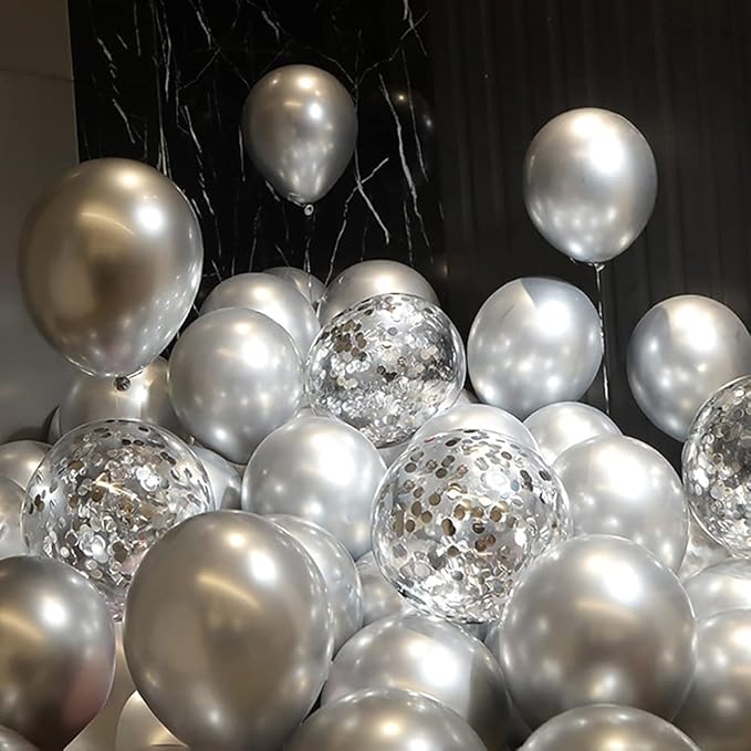 5 inch Metallic Silver Balloons, 100 pcs Thick Chrome Birthday Latex Helium Balloon (Metallic Silver)