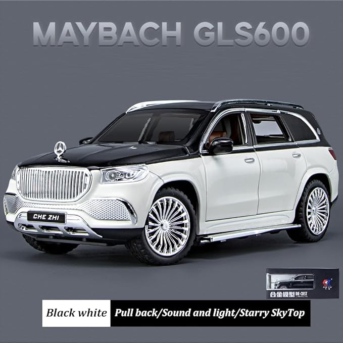 1/24 Scale Benz GLS600 SUV Toy Car, Zinc Alloy Diecast Car Model with Sound Light and Pull Back Function, Collectible Children's Toy Vehicles for Boys Adults Gift