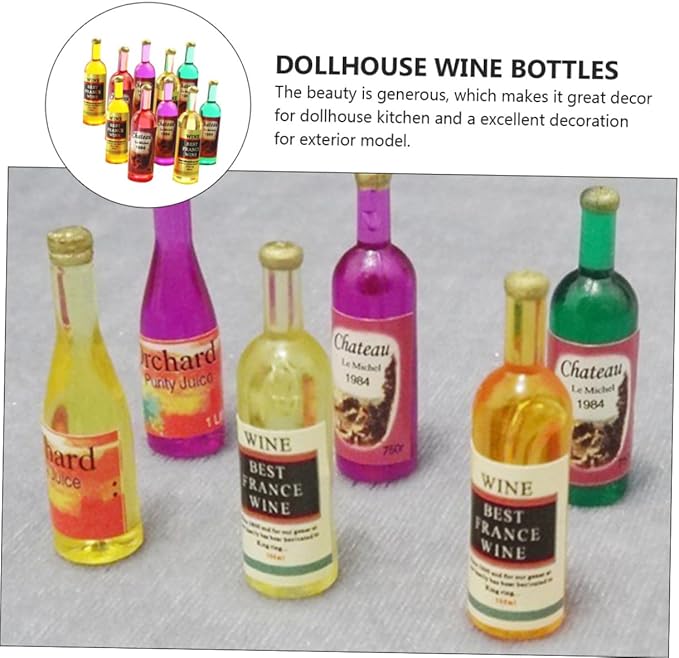 QUMIIRITY 18pcs Miniature Dollhouse Wine Bottles Mixed Styles Ornaments for Home Decoration Accessories for Dollhouse Enthusiasts and Collectors