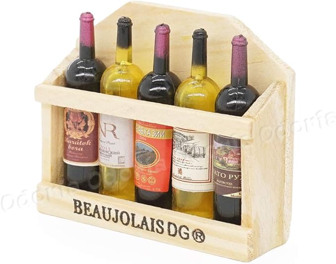 Odoria 1/6 Miniature Wine Holder with 5Pcs Bottles Dollhouse Decoration Accessories