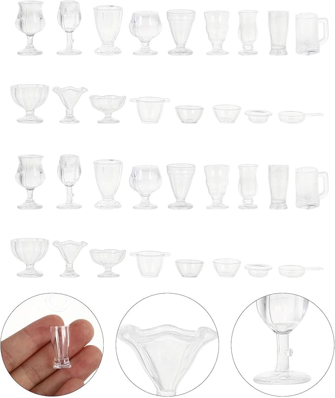 Vaguelly 1/17 Scale Mini Cups Food Container Model Dollhouse Accessories Realistic Simulation Miniature Cups for DIY Mini House Decor