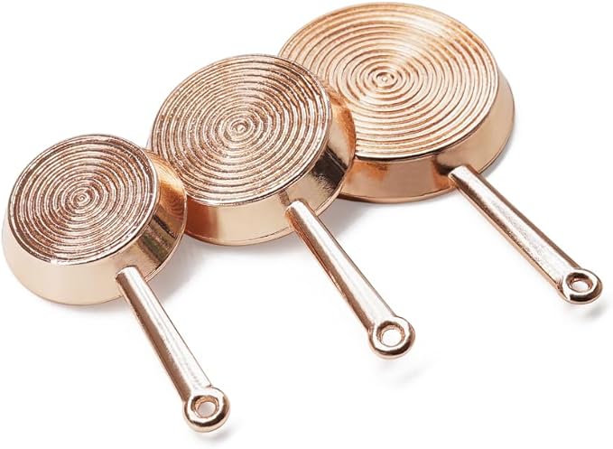 Odoria Dollhouse Frying Pan Miniature: 1/12 Scale Skillet Cookware for Kitchen Restaurant - Mini Kitchenware Cooking Utensils Metal Copper 3Pcs