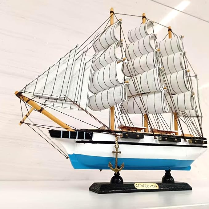 Handmade Crafts Sailing Ocean Theme Smooth Sailing Model Mediterranean Sailing Wooden Sailing Boat Suitable for Home Office Desktops (White)