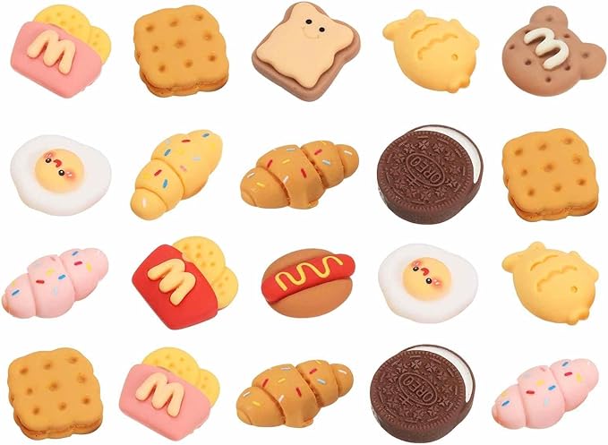 Dollhouse Miniature Food, Cute Mixed Fried Egg Sausage Figures Toys Mini Resin Foods Trinkets for Pretend Play Kitchen Cooking Game & Doll House Decor (Mixing Colors, 20pcs)