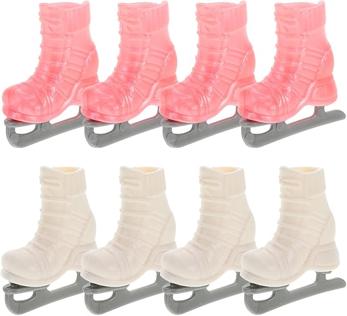 BESTonZON Mini Skate Toys for Dolls 4 Pairs Adjustable Plastic Roller Skates with Accessories Dollhouse Decor DIY Craft