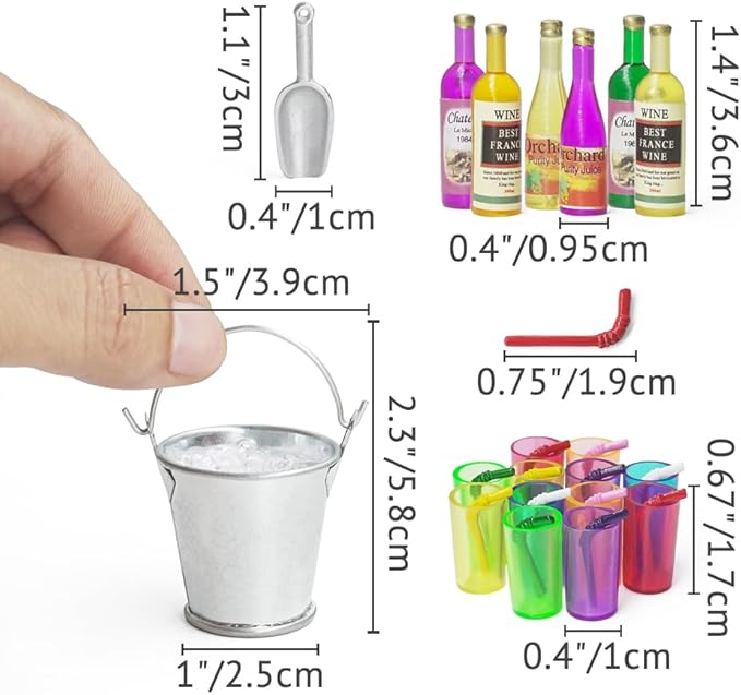Odoria Dollhouse Drinking Beverages Miniature: 1/12 Scale Wine Liquor Ice Drinks Bottles for Fairy Elf Party Summer Beach - Mini Bar Alcohol Whiskey Cocktail Glasses Realistic Props Models