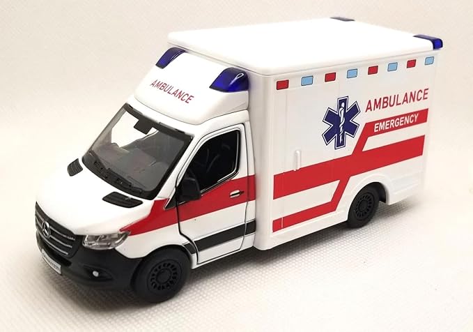 KiNSMART - Mercedes-Benz Sprinter Cargo Van 1:48 O Scale 5" Die Cast Metal Model Toy Van, Pull-Back Action (Ambulance U.S.)