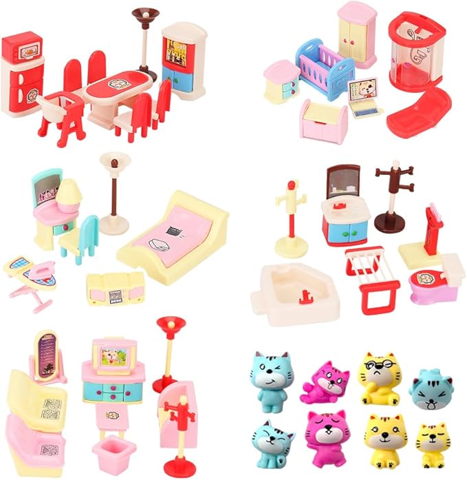 50 Pack Kids Little Dollhouse Furniture Toys House Big Dreams for Baby Children Girls Boys Age 3+