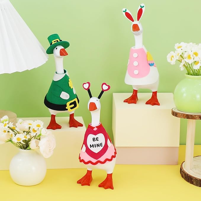 6 PCS 7 Inch Desk Goose Outfits, Valentine's Day, Easter and St. Patrick's Day Desk Goose Costumes Accessories, Spring Holiday Decor for Magnetic Desktop Goose Statues Office and Home Table