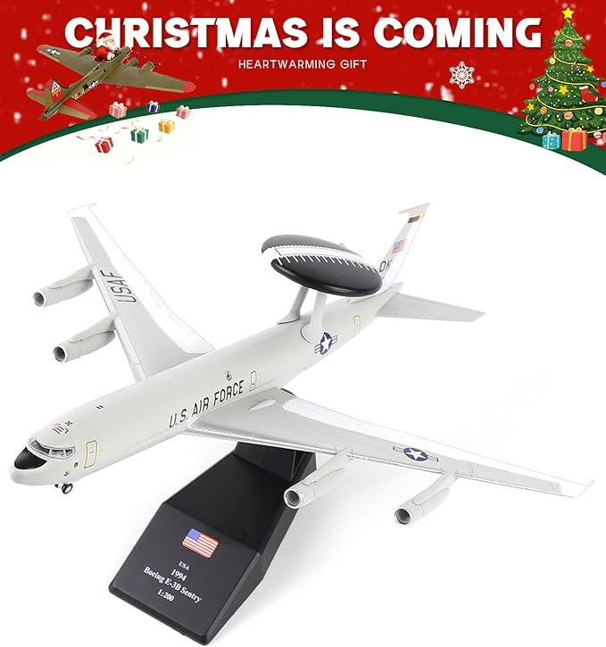 E-3 Sentry 1/200 Scale Diecast Metal Aircraft Model Kit with Stand Military Aircaft Model for Adult Display Collection or Gift