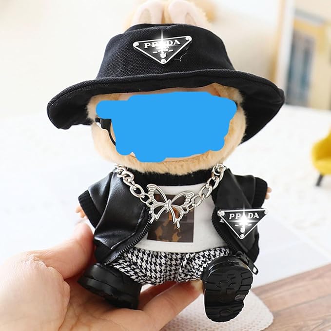 Faux Leather Miniature Shoes for 17/15cm Plush Dolls - Cute Monster Collectible Figure Accessories, Easy Fit Soft Stuffed Animal Boots (Black, 17/15cm)