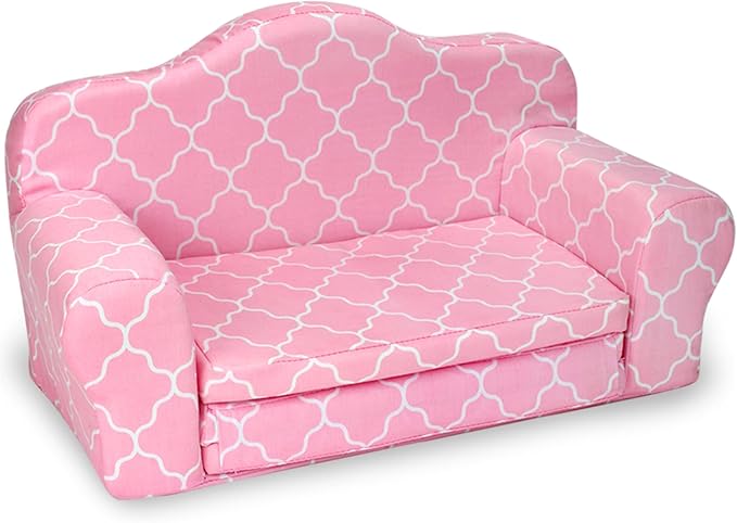 Sophia's 2-in-1 Plush Lightweight Moroccan Print Pull-Out Sofa Couch Converts to a Bed, Fits Two 18 Inch Dolls, Light Pink