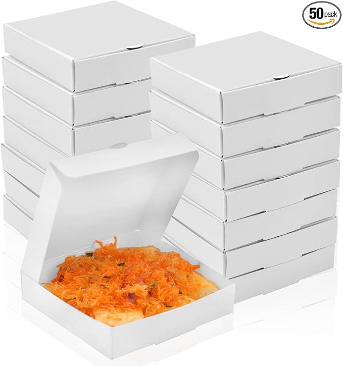 WANGDEFA 50 Pcs Mini Pizza Boxes 3.5 x 3.5 Square Cardboard Mini Pizza Box for Celebrations Party Favors Christmas Birthdays Valentines Day Weddings