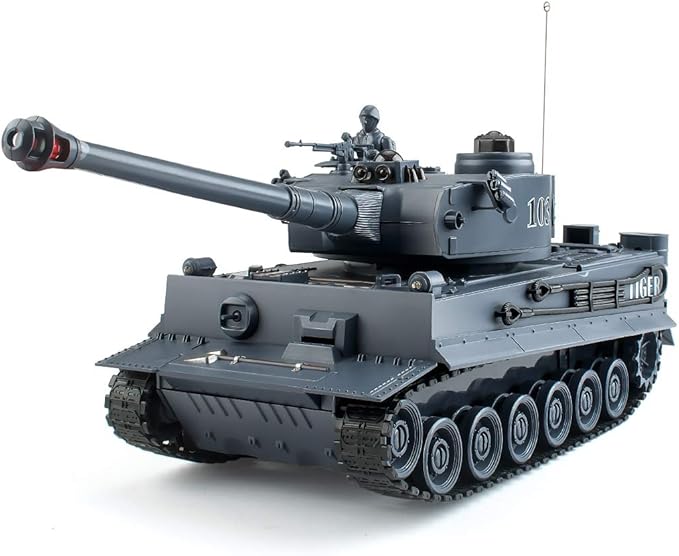 BEAURE Rc Tanks,1:28 WW2 German Tiger Army Tank Toys for Boys,9 Channels Remote Control Vehicles with Sound and Light,RC Military Toys for Kids Boys Girls(Gray)