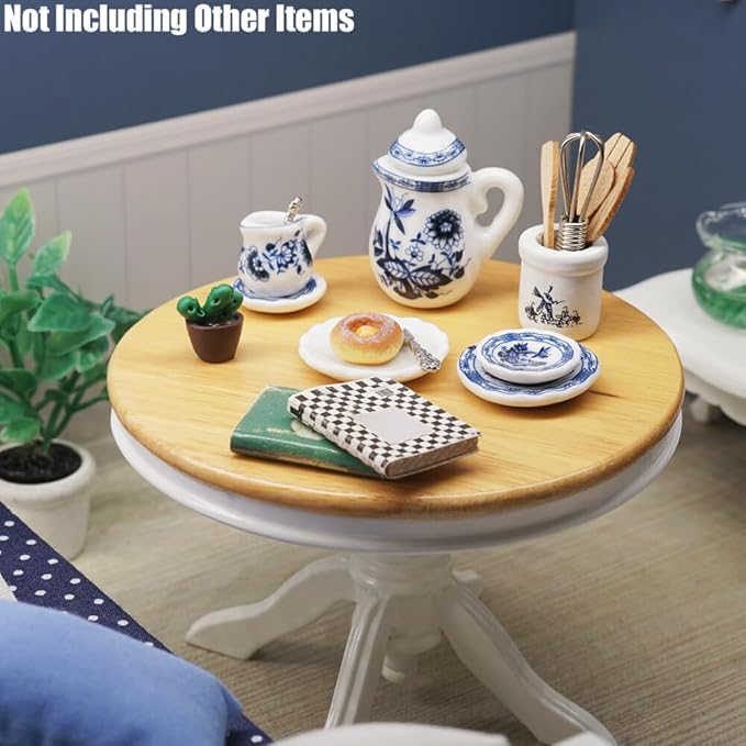Odoria 1/12 Miniature Porcelain Tea Set Plates and Silverware Kitchen Utensils Dollhouse Accessories, Blue Lotus