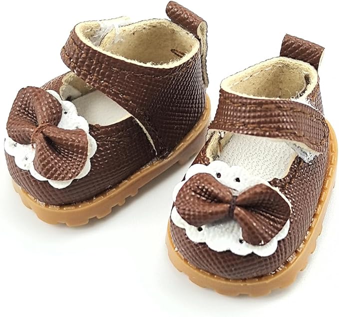QIUTIMIY Mini Doll Shoes Accessories – 1 Pairs of Bowknot Mini Shoes for 17cm Dolls,Fashion Doll Footwear for Dress Up and Replacement (No Doll)（Bow Brown）