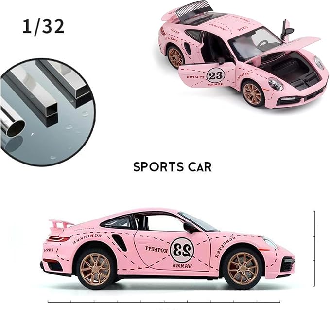 Toy Cars for Kids Age 3-8, Turbo S Alloy Diecast Model Car with Light & Sound, Toy Gifts with Display Base, Pull Back Sports RC Car Toys for Boys & Girls Pink