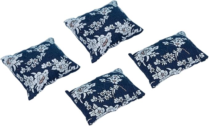 4Pcs Dollhouse Sofa Accessories for Miniature Settings, Blue Floral