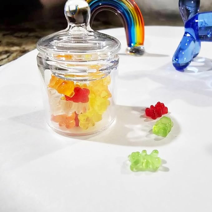 Miniature Glass Jar with 10 pcs Miniature Gummy Model, Tiny Gummy Glass Jar, Dollhouse Mini Glass Jar, 1:12 Scale, for Dollhouse Miniature, Fairy Garden, Diorama