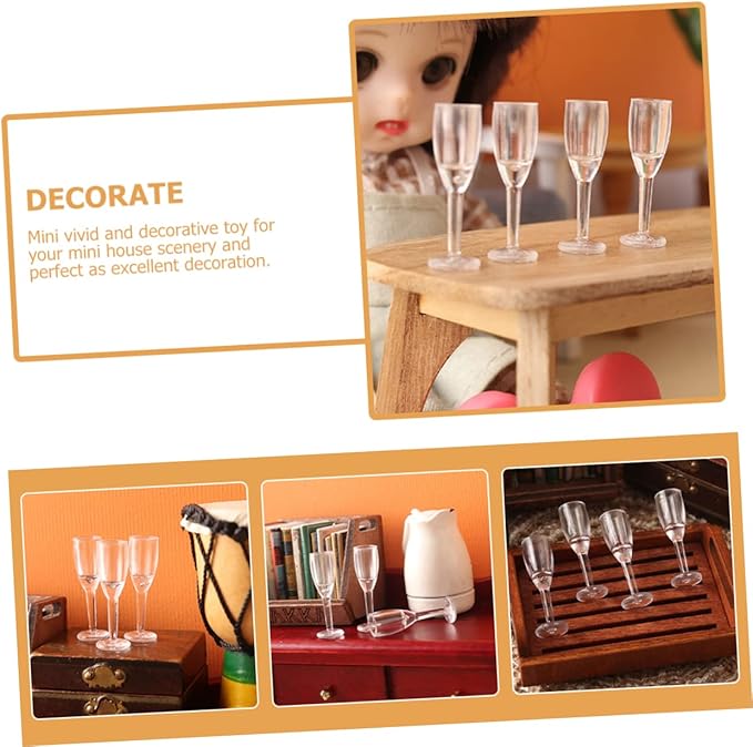 Kisangel 20pcs Miniature Cocktail Glasses Scale Dollhouse Accessories for Realistic Decoration Tiny Goblets for Miniature Decor