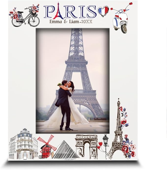 BELLA BUSTA-Personalized Europe Travel Picture Frame– Custom Paris Photo Frame with City & Country-Honeymoon, Vacation, Adventure, Favor Keepsake (Paris (5x7 Vertical))