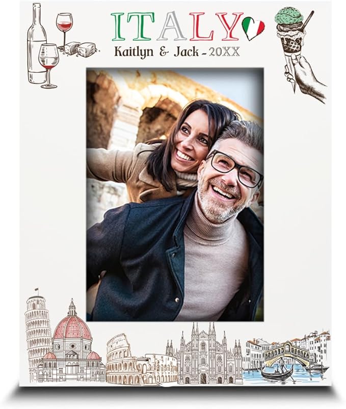 BELLA BUSTA-Personalized Europe Travel Picture Frame– Custom Italy Photo Frame with City & Country-Honeymoon, Vacation, Adventure, Favor Keepsake (Italy (5x7 Vertical))