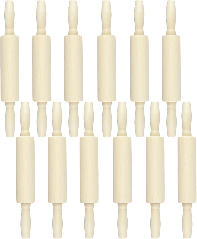 12 Pack Wood Small Rolling Pin for Kids, 7.9 Inch Kids Rolling Pin for Home Kitchen (7.9 Inch)