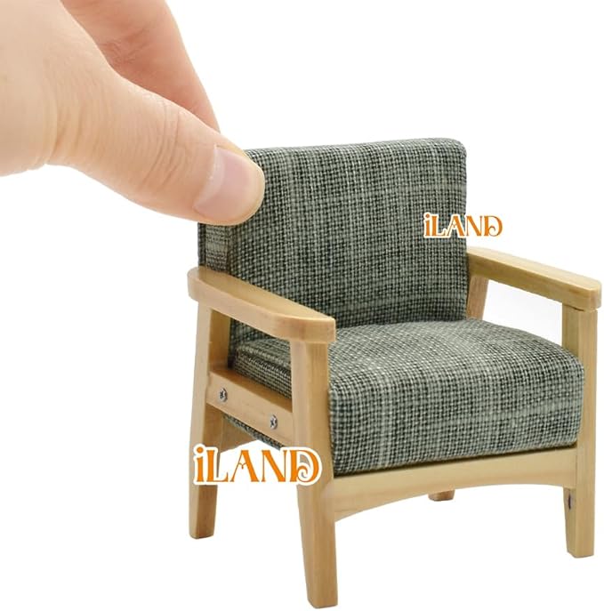 iland Dollhouse Couch and Miniature Sofa Set with Mini Houndstooth Cushions, Dollhouse Furniture on 1/12 Scale for Dollhouse Living Room (Grey Green)